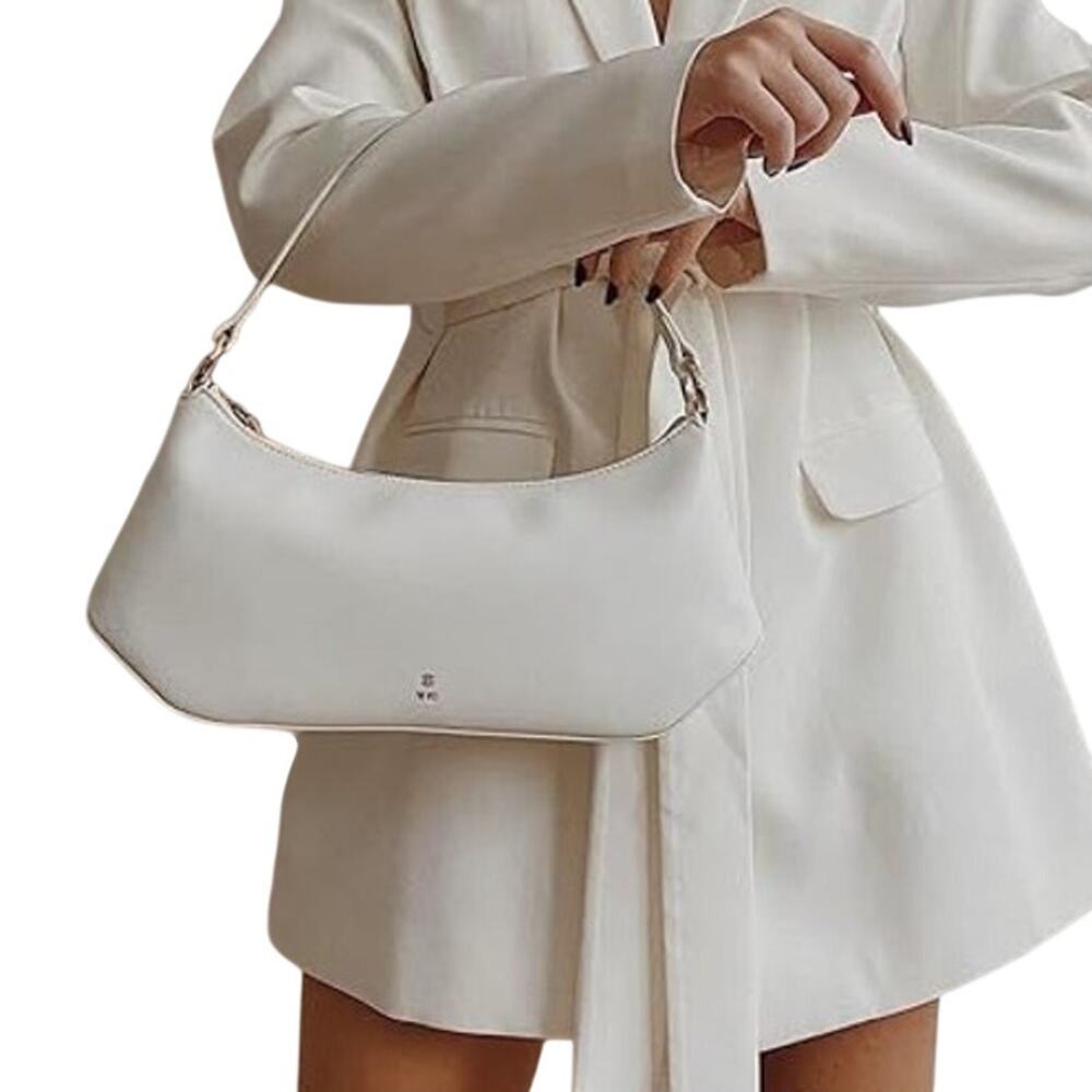 New JW PEI Womens White Leather Zip Up Gold Zipper Accents Lily Shoulder Bag - Picture 3 of 6